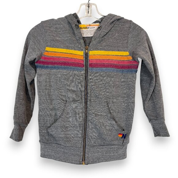 Aviator Nation Kids Stripe Hoodie Jacket Gray 8 - Picture 1 of 10